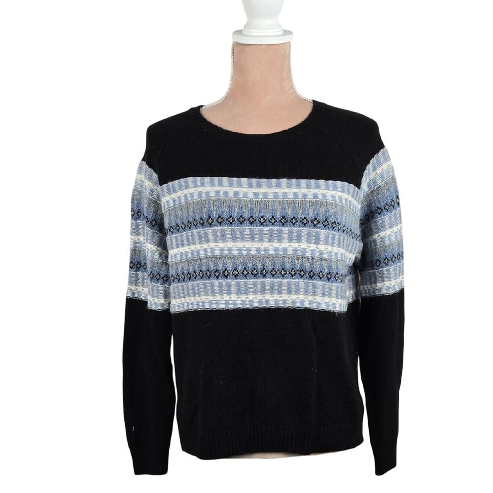SWTR Wool Cashmere Fair Isle Crewneck Sweater Navy Size Small